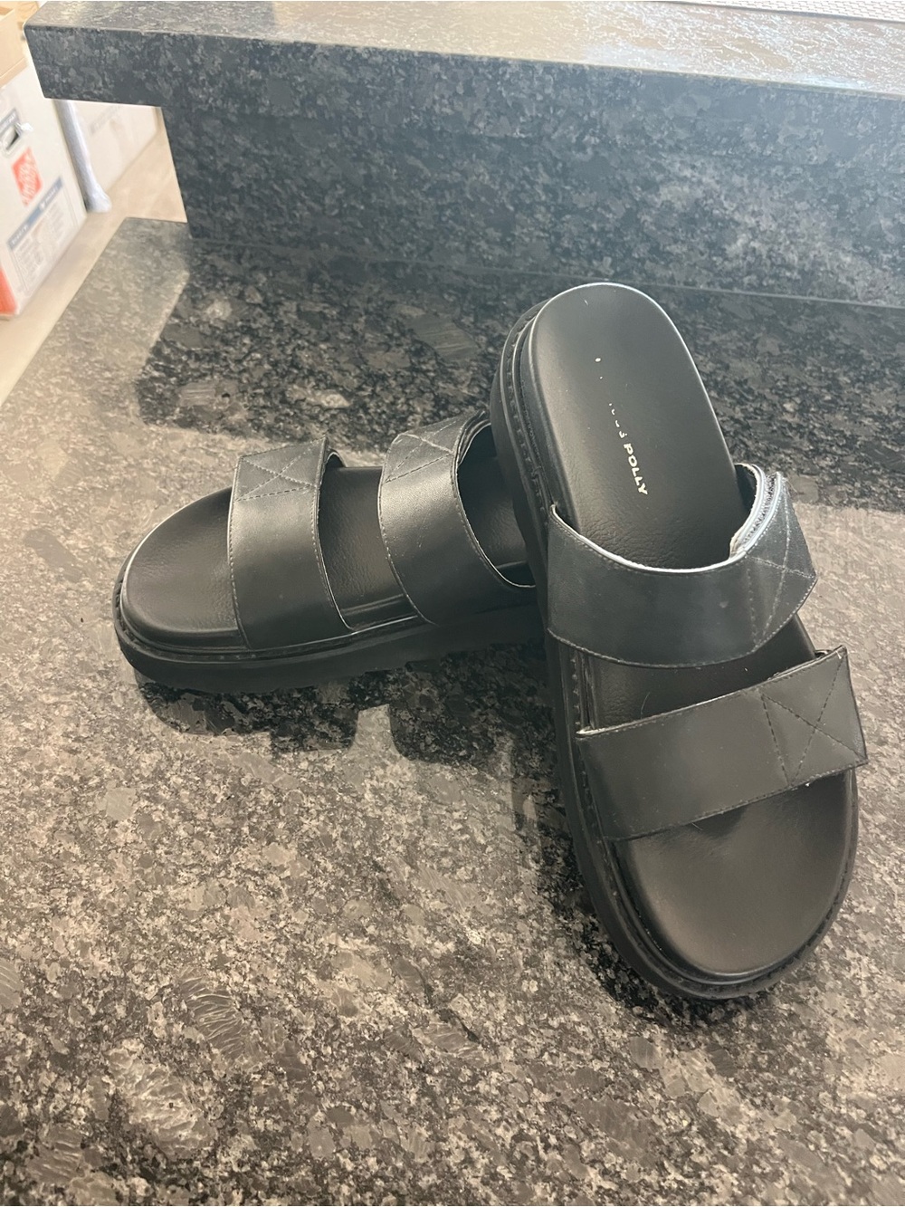 Women’s Princess Polly Black Slide Platform Sandals with Dual Straps
